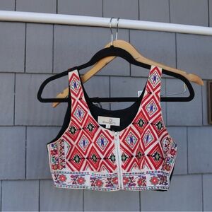 Embroidered Kilim / Ethnic pattern inspired crop top gilet vest